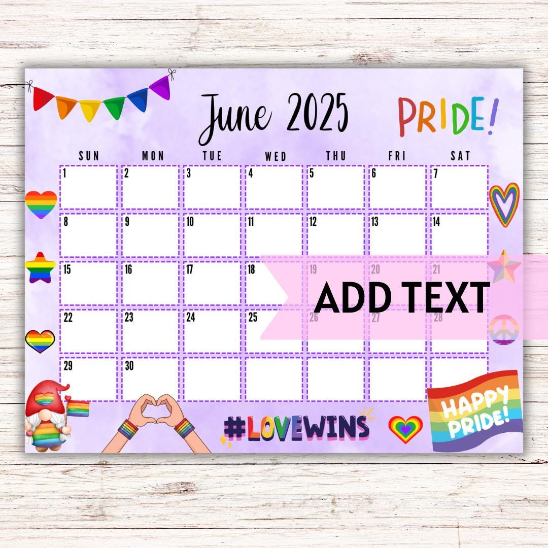 Editierbar Druckbarer Juni Kalender 2025 | Sommer Lgbt Kalender throughout June Lgbt Pride Month Calendar 2025