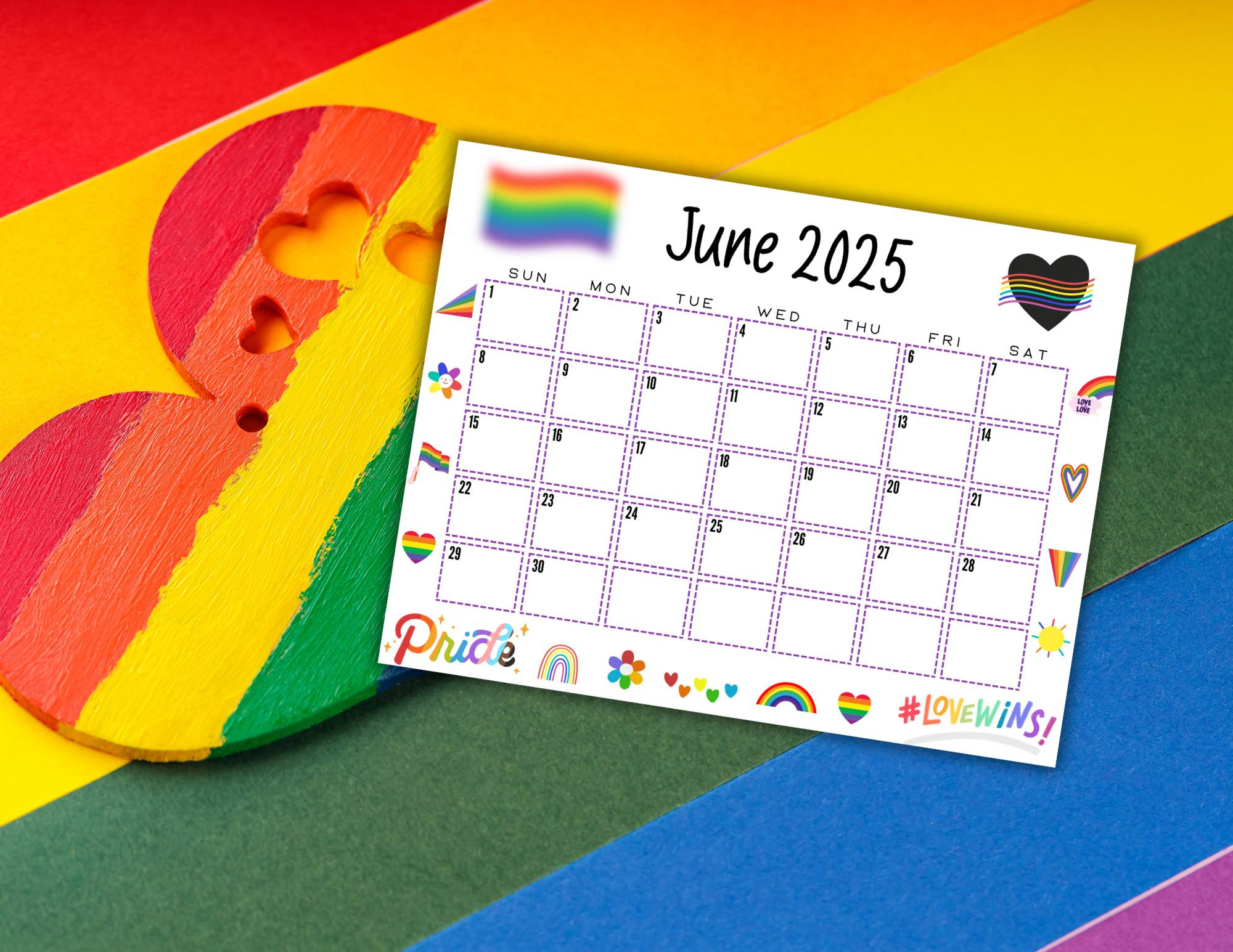 Editierbarer Kalender Juni 2025 | Lgbtq+ Monatsplaner | Printable inside June Pride Month Calendar 2025