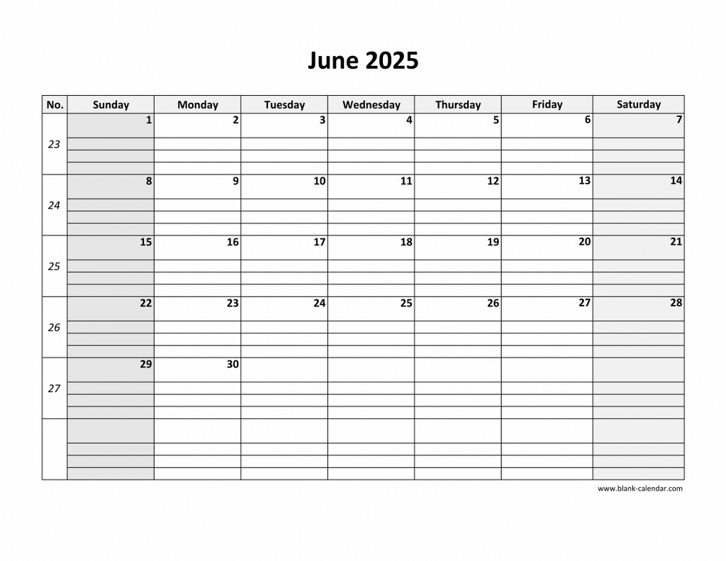Free Download Printable June 2025 Calendar, Large Box Grid, Space with regard to June Calendar 2025 With Lines