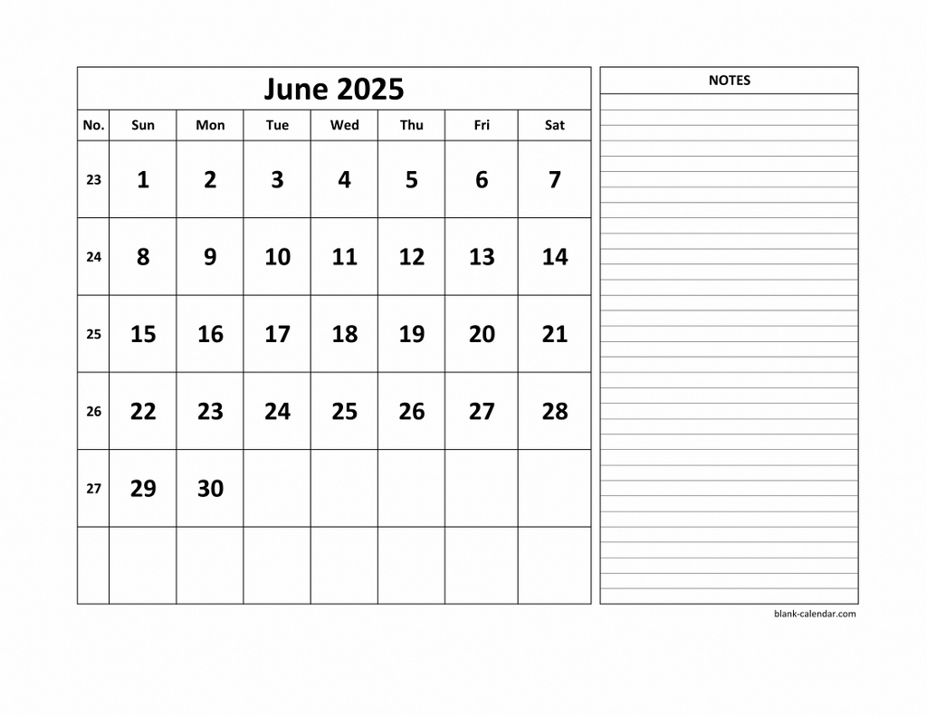 Free Download Printable June 2025 Calendar, Large Space For regarding June 2025 Printable Calendar With Notes