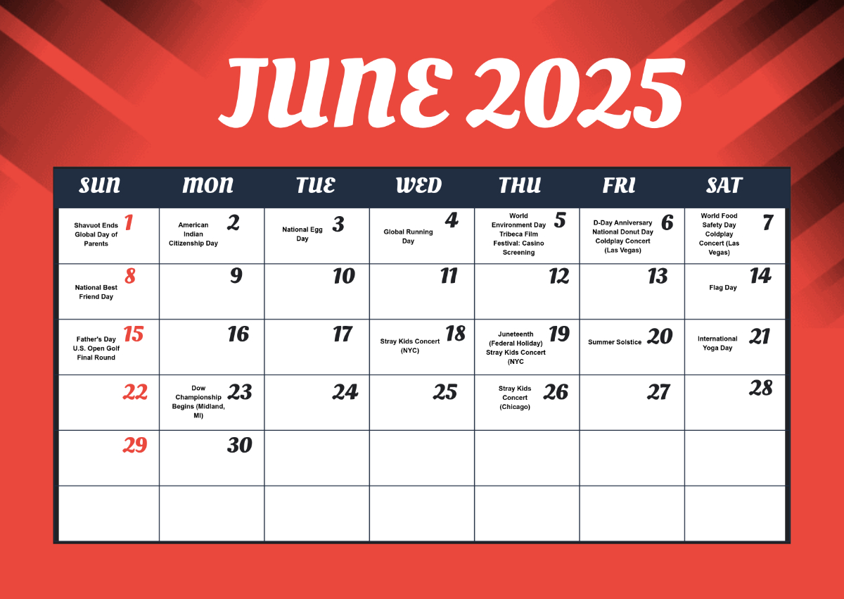 Free June 2025 Calendar Events Template To Edit Online in Show June 2025 Calendar