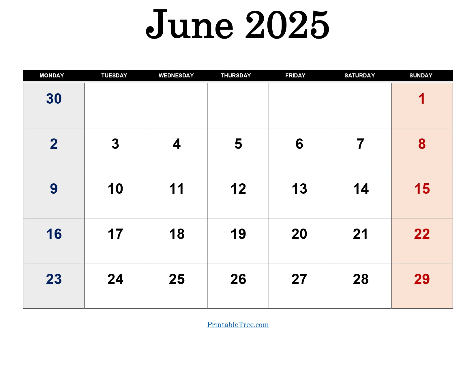 Free June 2025 Calendar Printable Pdf Template With Holidays for June 2025 Calendar Monday Start