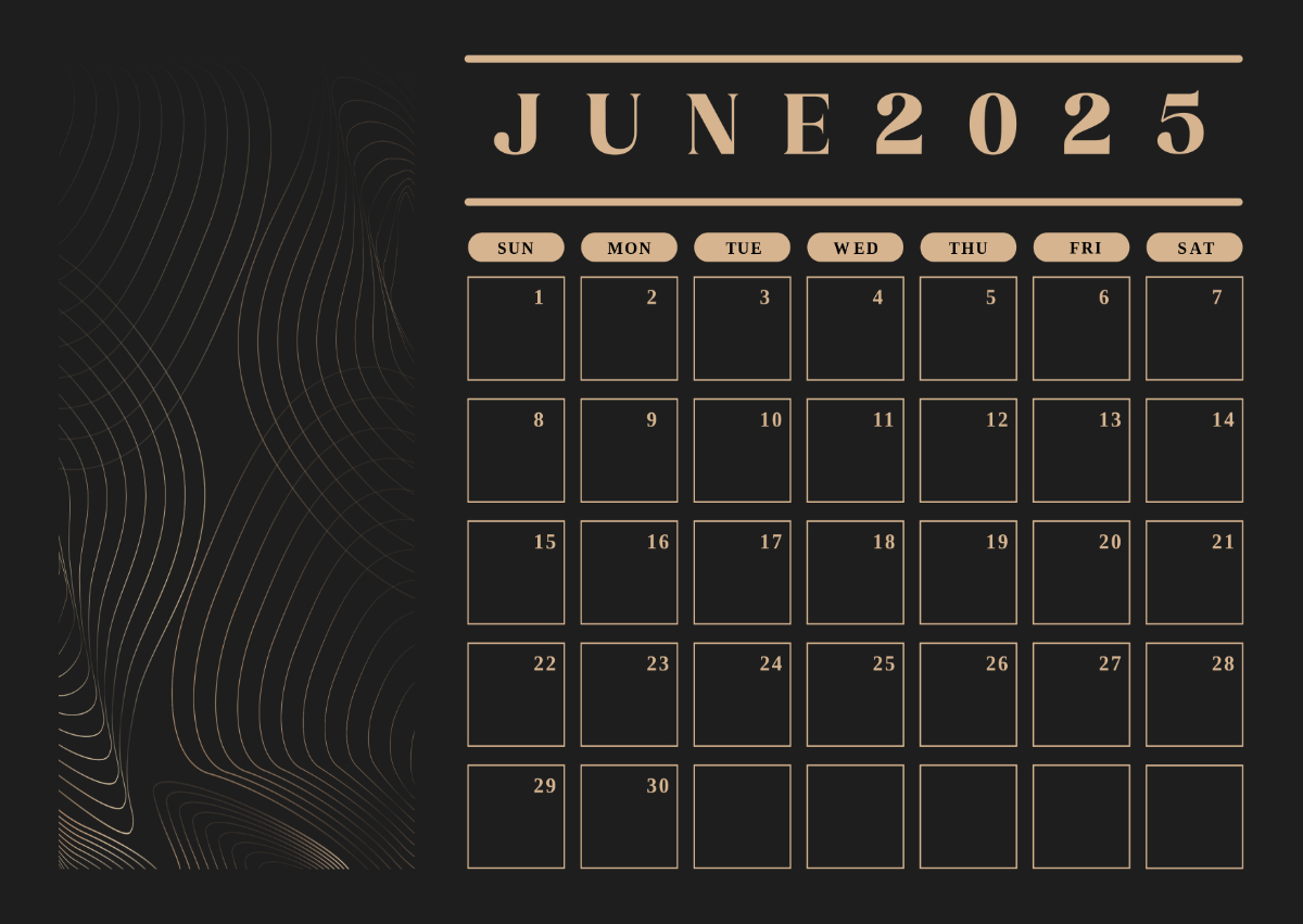Free June 2025 Calendar Wallpaper Template To Edit Online inside June 2025 Calendar Black Background