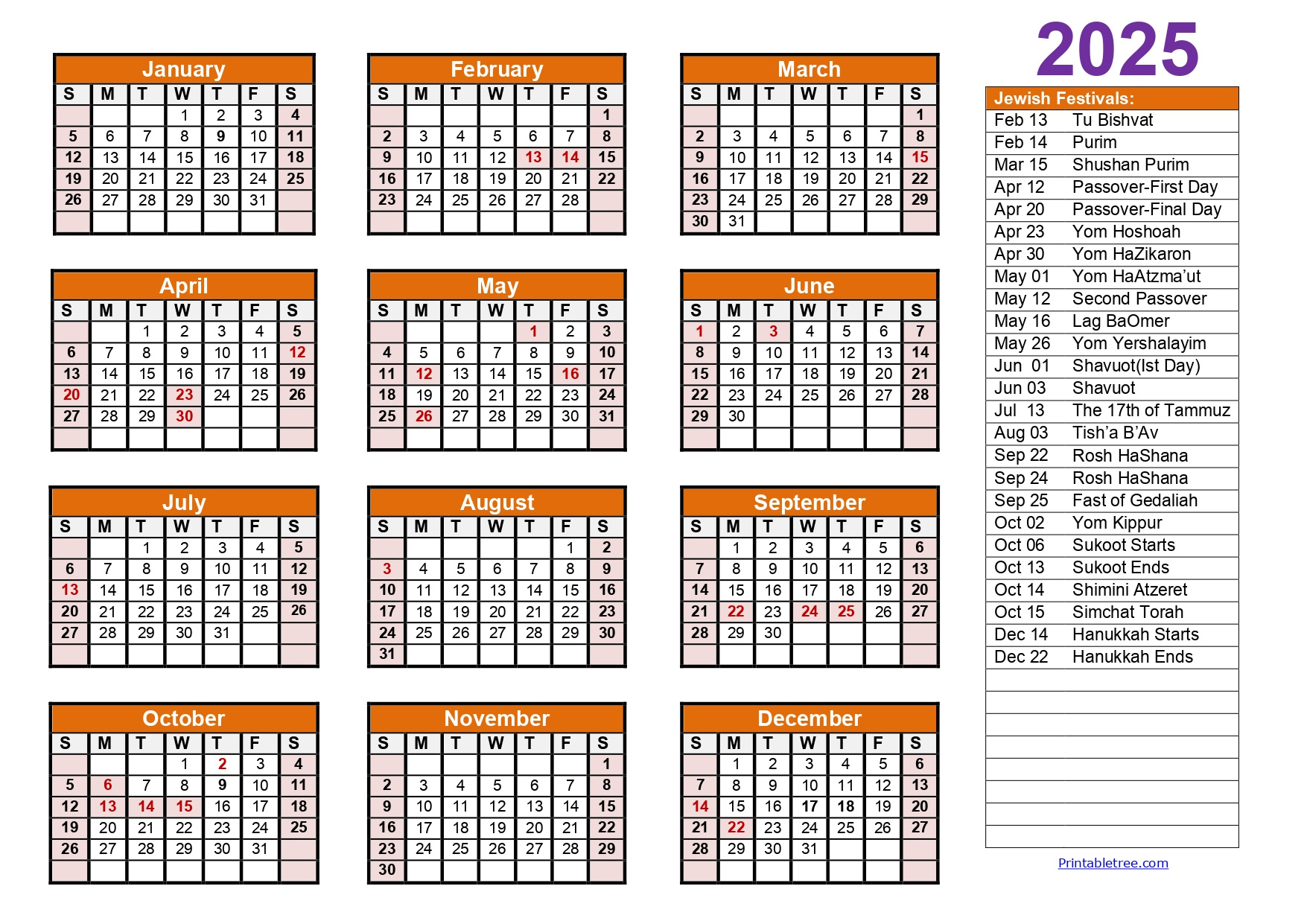 Jewish Calendar 2024, 2025 Pdf Templates With Jewish Holidays Lists in June In Hebrew Calendar 2025