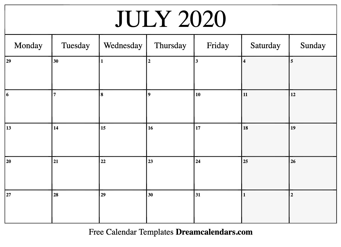 July 2020 Calendar - Free Printable With Holidays And Observances for Free Printable Calendar July 202