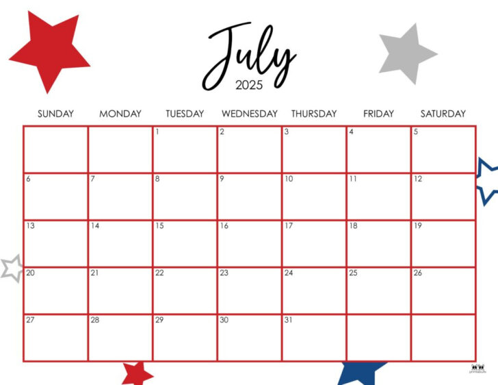 Printable July 2025 – June 2025 Calendar