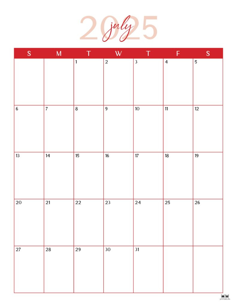 July 2025 Calendars - 107 Free Printables | Printabulls throughout Free Printable Calendar July 202