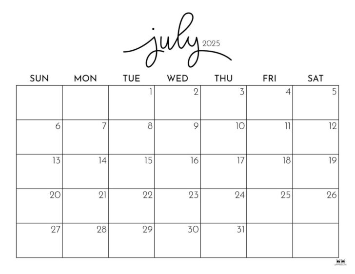 June July Calendar 2025 Printable