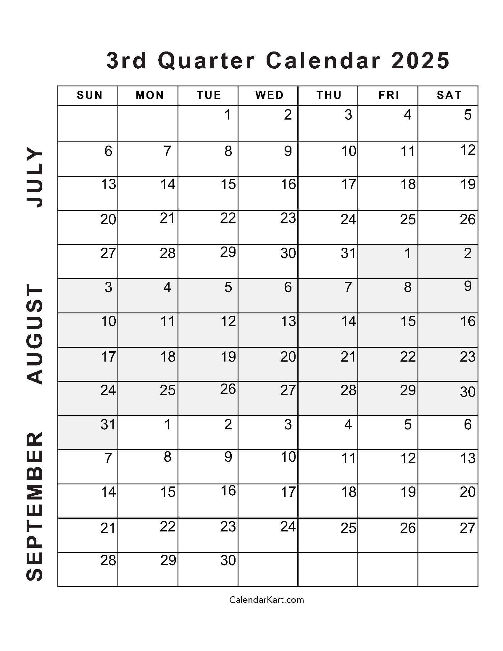 July To September 2025 Calendar (Q3) - Calendarkart with Calendar June July August September October 2025