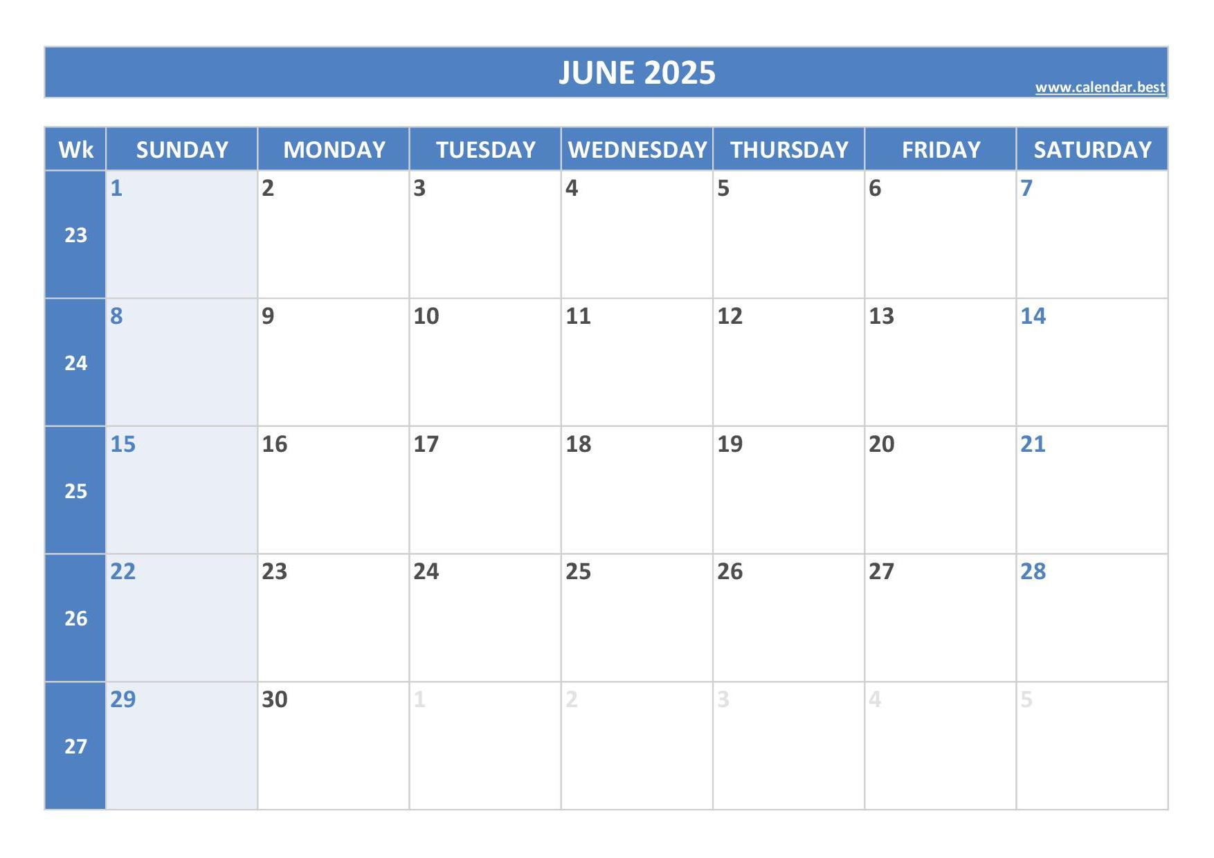 June 2025 Calendar -Calendar.best for National Day Calendar June 2025