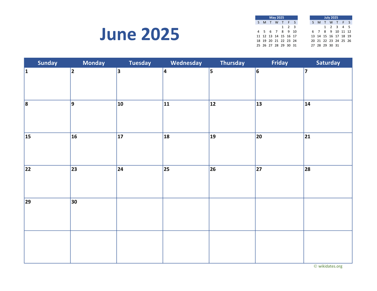 June 2025 Calendar Classic | Wikidates for June 2025 Calendar Wiki