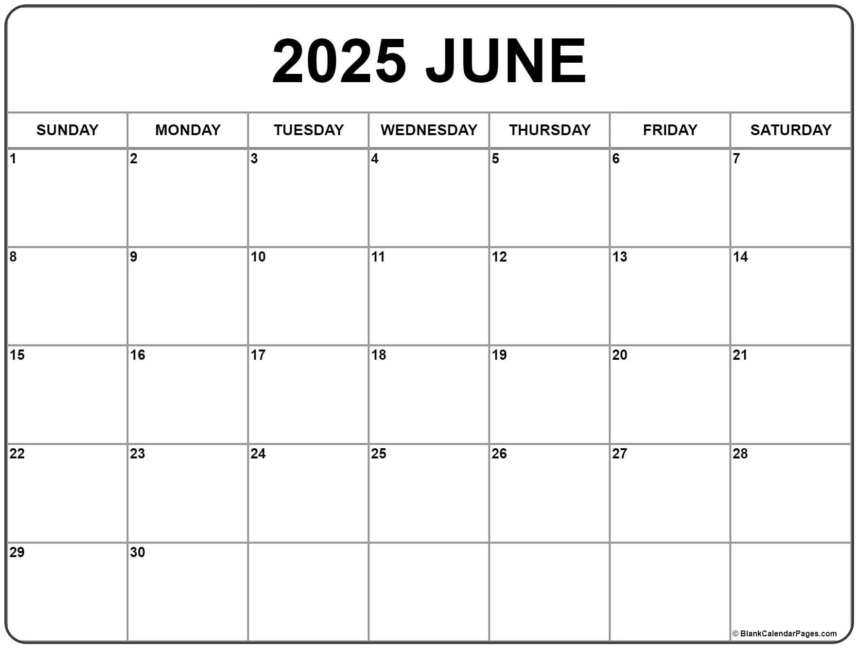 June 2025 Calendar | Free Printable Calendars for Blank June 2025 Calendar