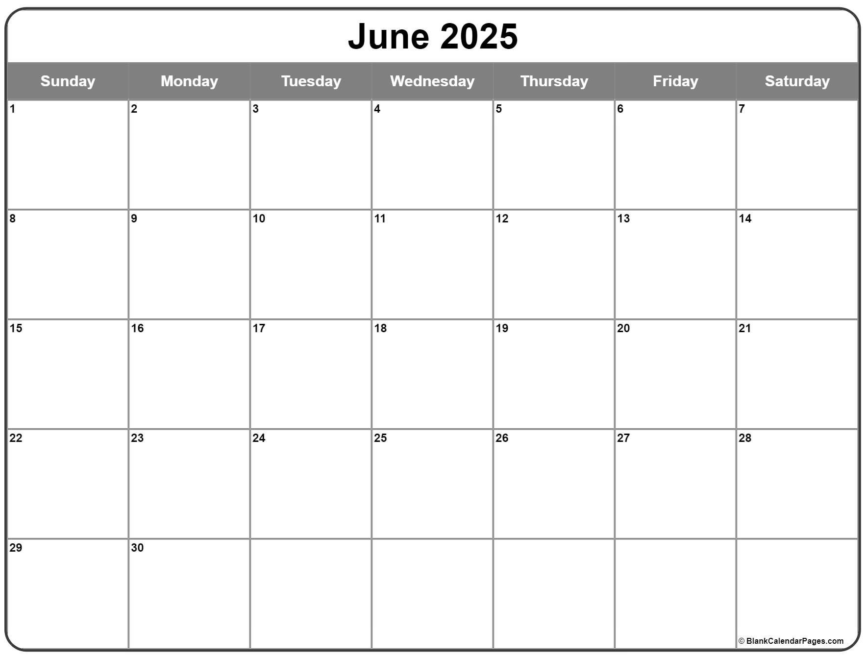 June 2025 Calendar | Free Printable Calendars regarding Monthly Calendar Template June 2025