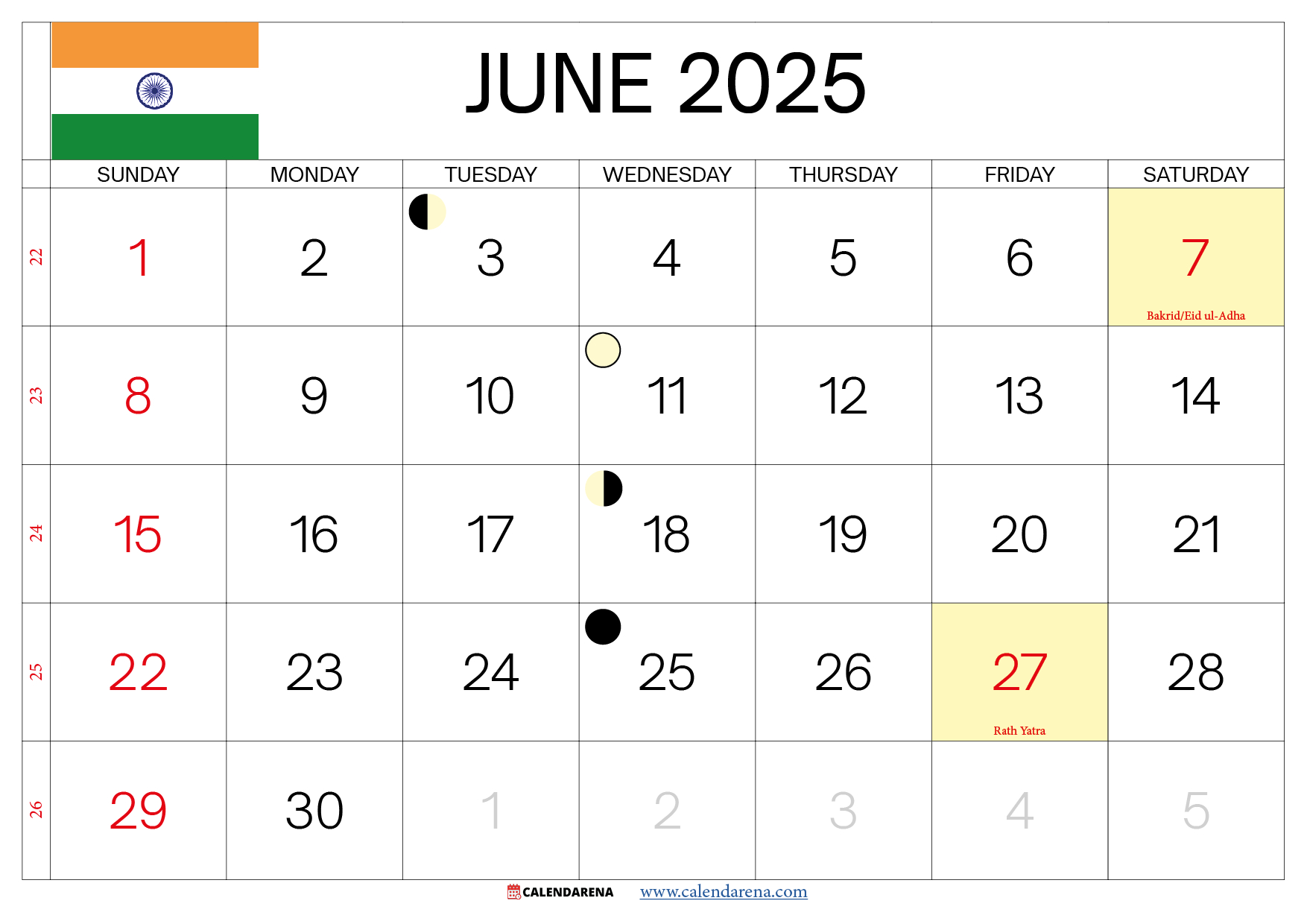 June 2025 Calendar India inside Show Me A June Calendar 2025