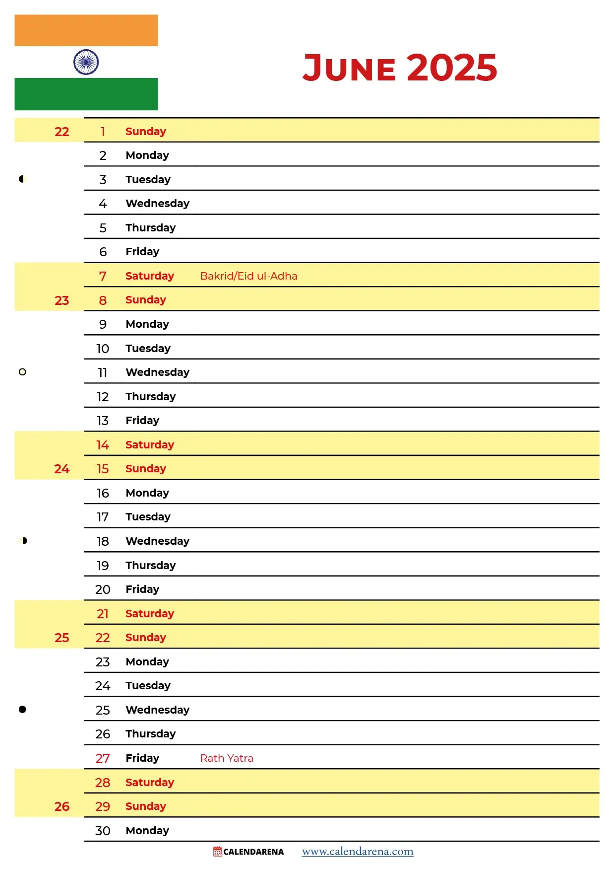 June 2025 Calendar India with National Days In June 2025 Calendar