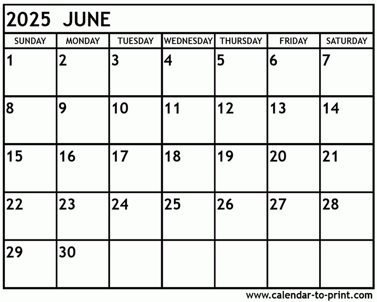 June 2025 Calendar Printable in June Calendar 2025 Page Printable