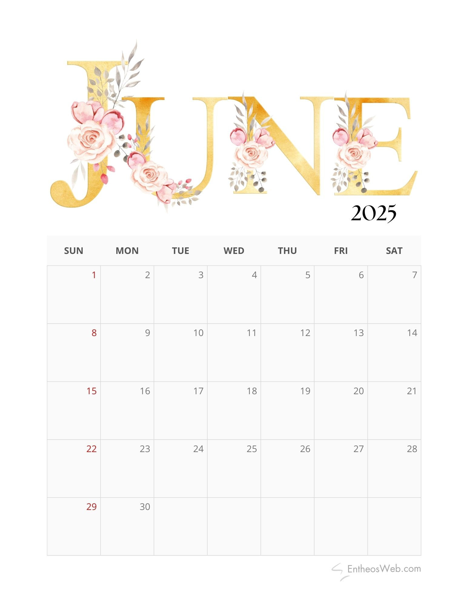 June 2025 Calendar Printables | Entheosweb pertaining to Cute June Printable Calendar 2025