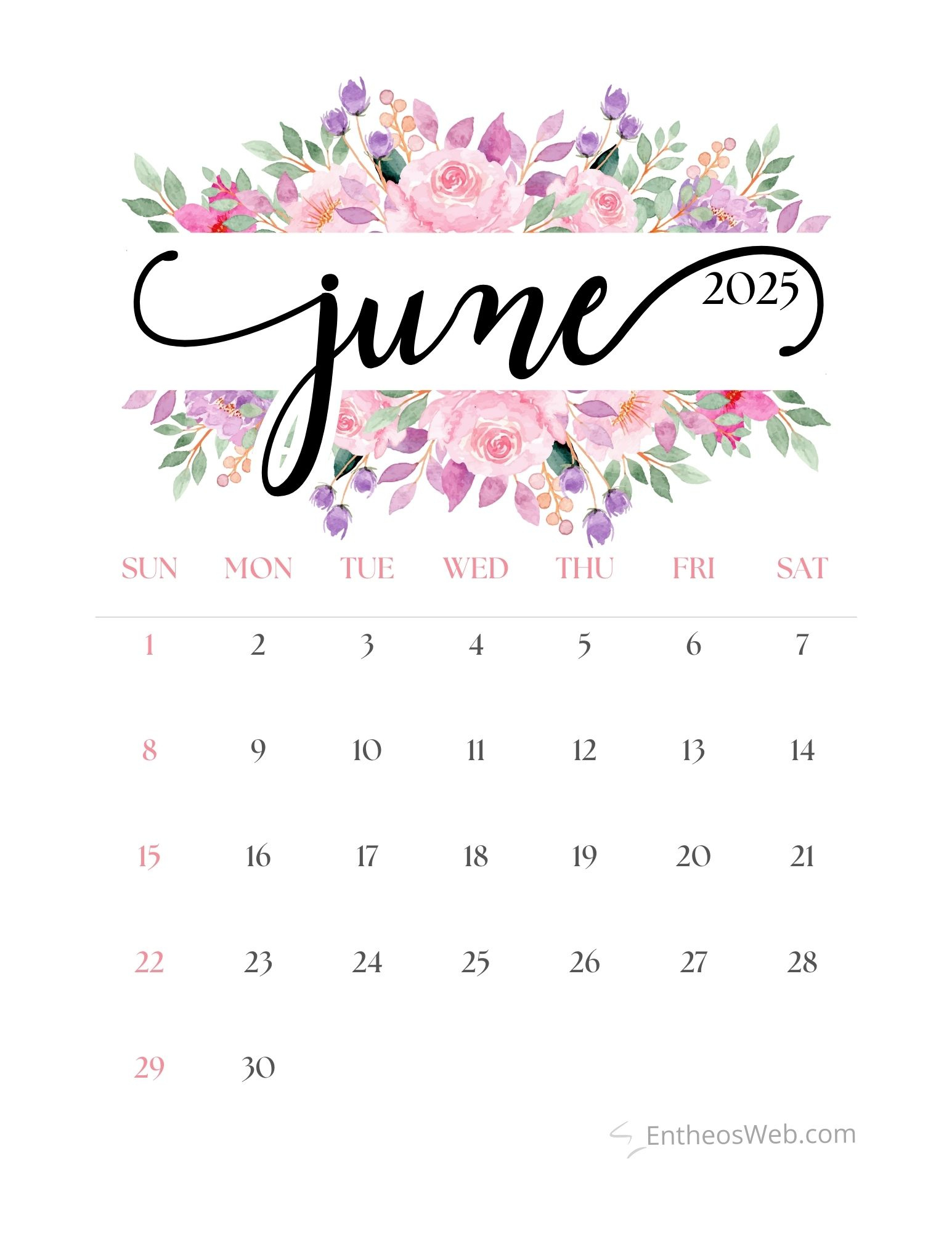 June 2025 Calendar Printables | Entheosweb with June Themes For Calendar 2025