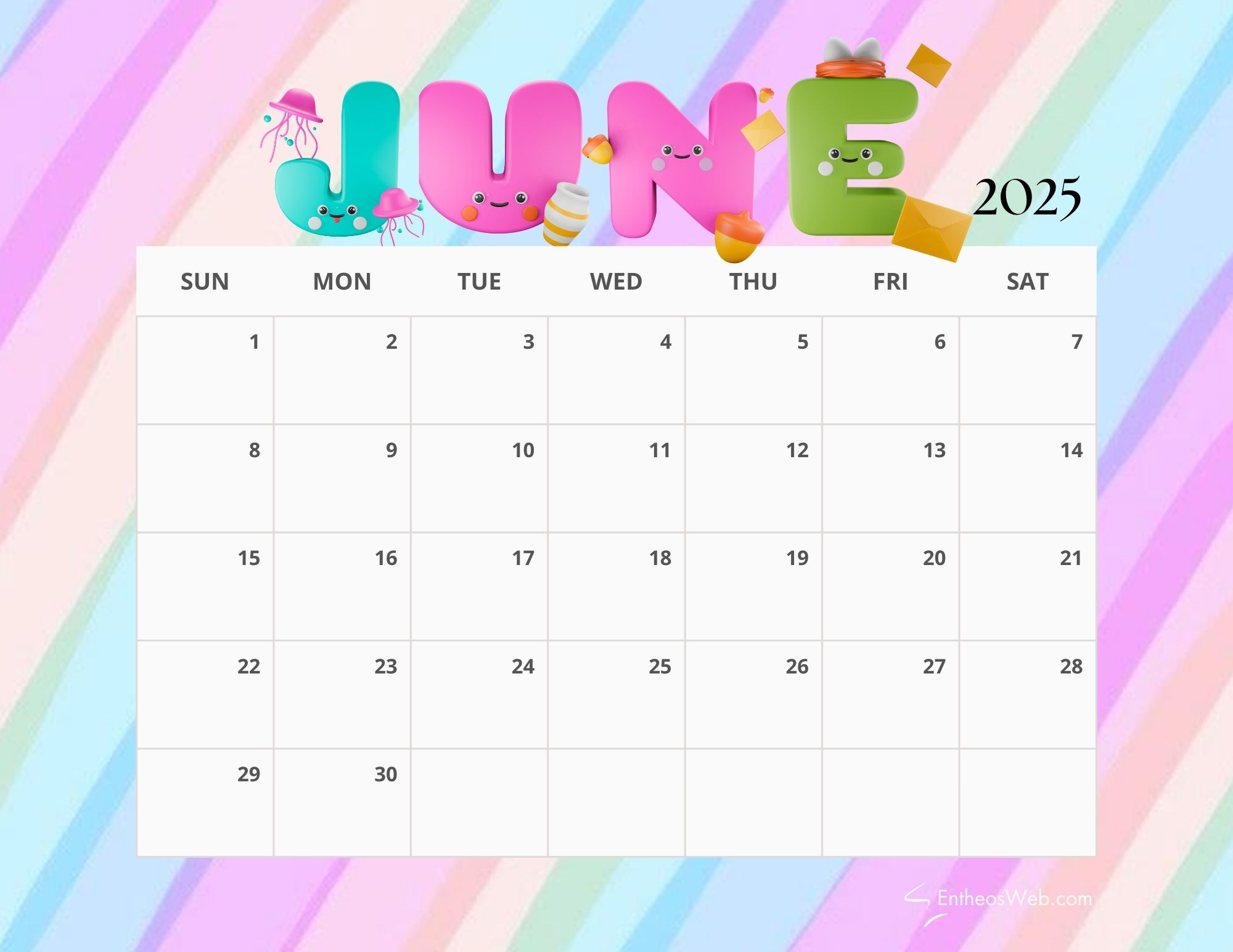 June 2025 Calendar Printables | Entheosweb with regard to Cute June Calendar 2025 Ideas