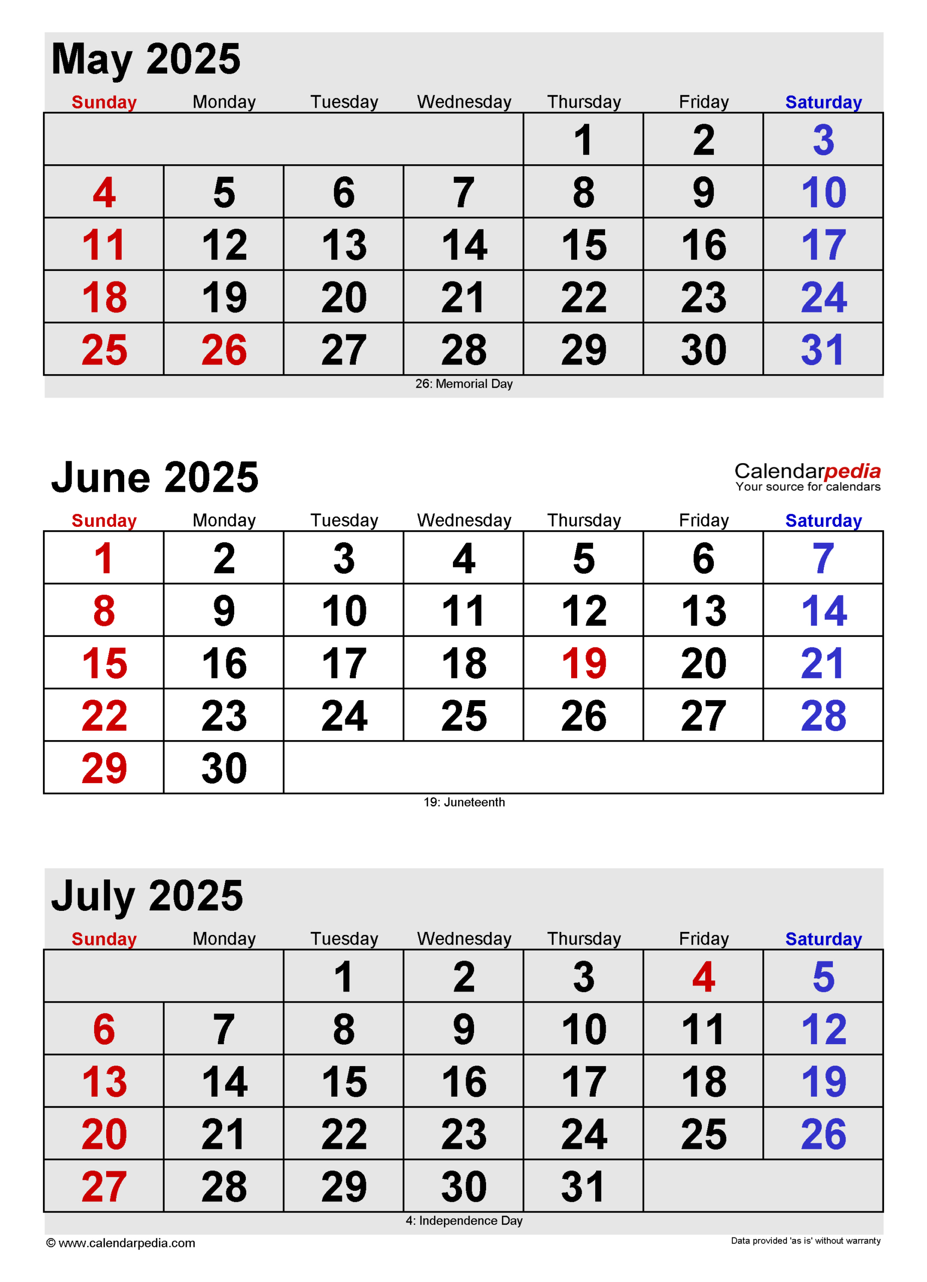 June 2025 Calendar | Templates For Pdf, Excel And Word pertaining to 3 Month Calendar May June July 2025