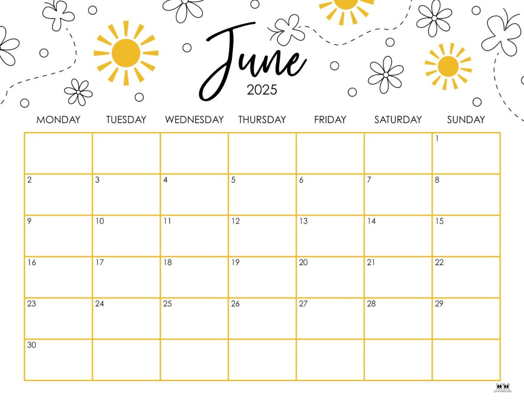 June 2025 Calendars - 107 Free Printables | Printabulls in Blank June Calendar 2025