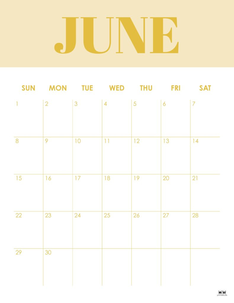 June 2025 Calendars - 107 Free Printables | Printabulls in June Vertical Calendar 2025