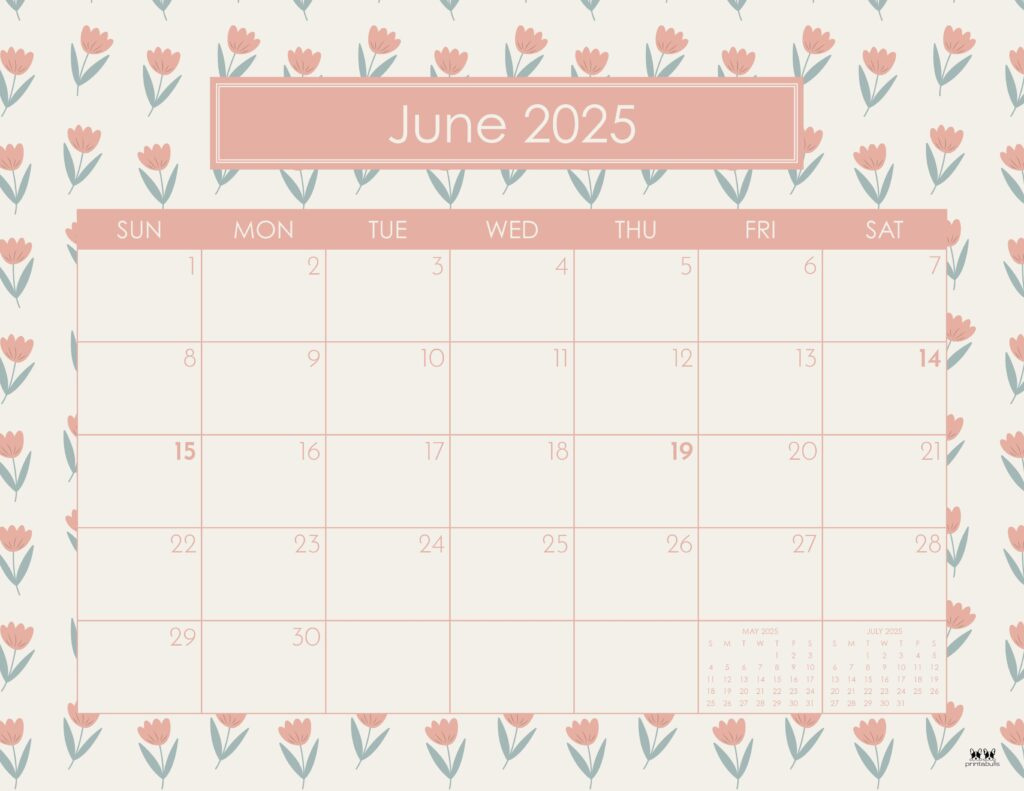 June 2025 Calendars - 107 Free Printables | Printabulls inside Cute June Calendar 2025 Printable