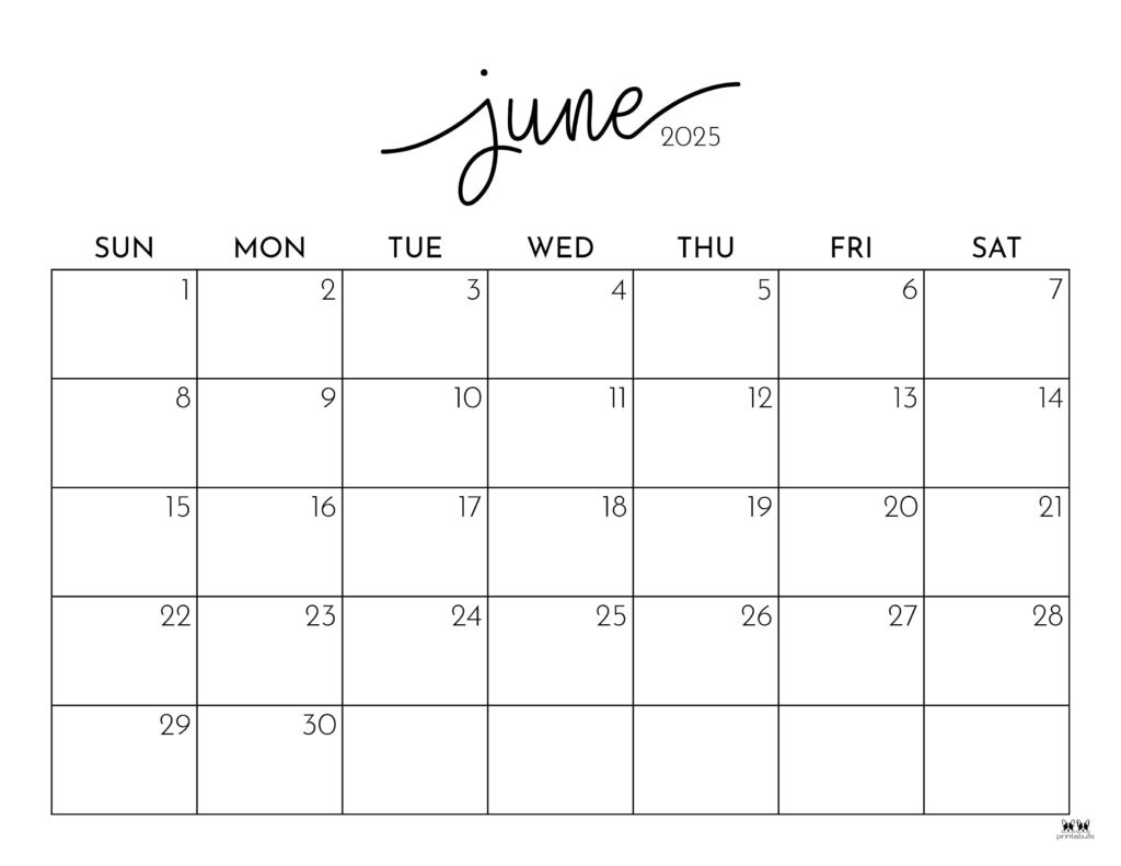 June 2025 Calendars - 107 Free Printables | Printabulls inside June Calendar 2025 Page Printable