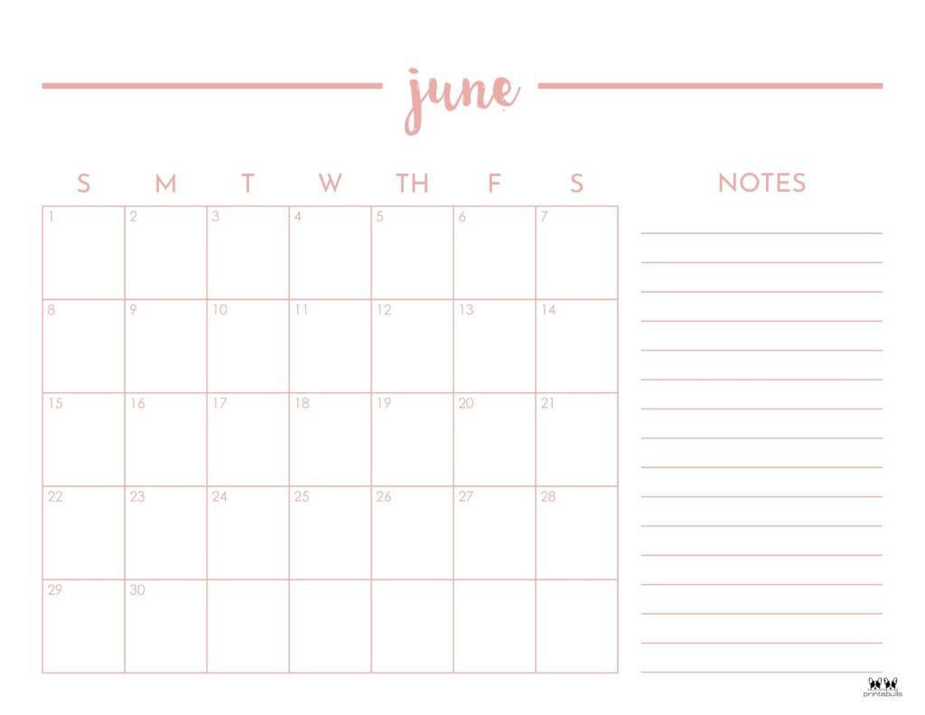 June 2025 Calendars - 107 Free Printables | Printabulls pertaining to June Calendar 2025 With Lines