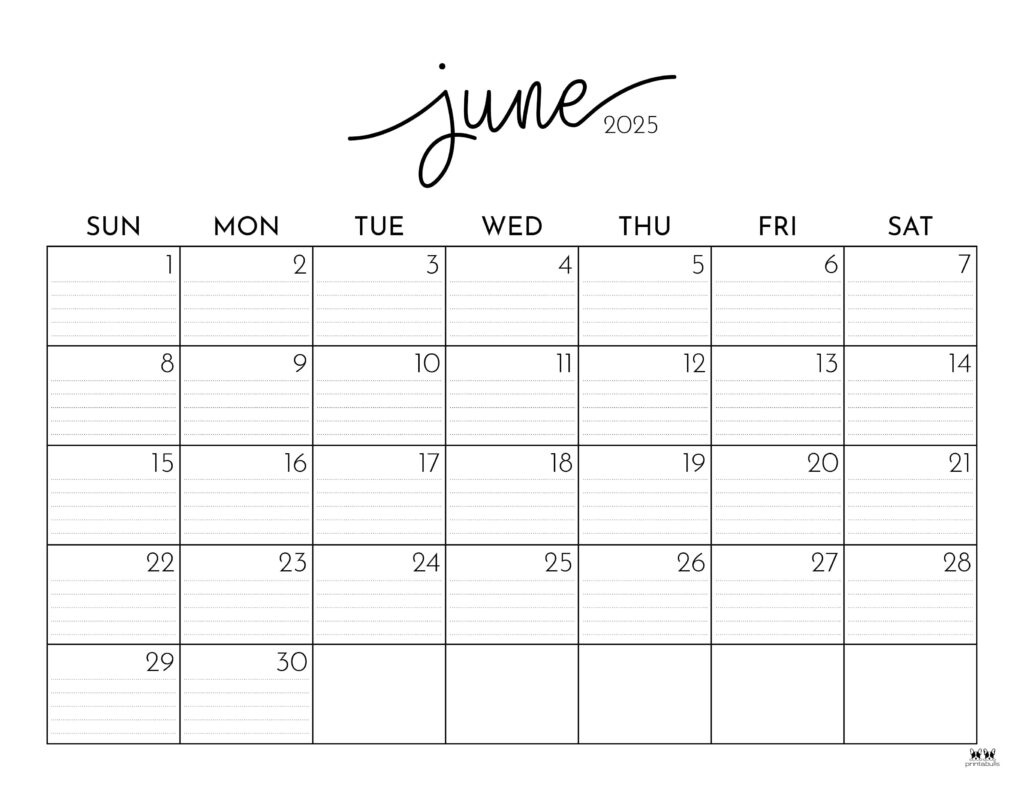 June 2025 Calendars - 107 Free Printables | Printabulls throughout Blank June 2025 Calendar