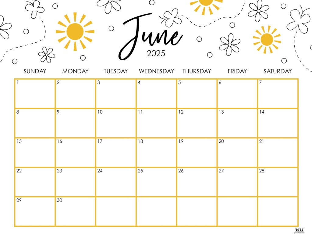 June 2025 Calendars - 107 Free Printables | Printabulls throughout June 2025 Calendar Free