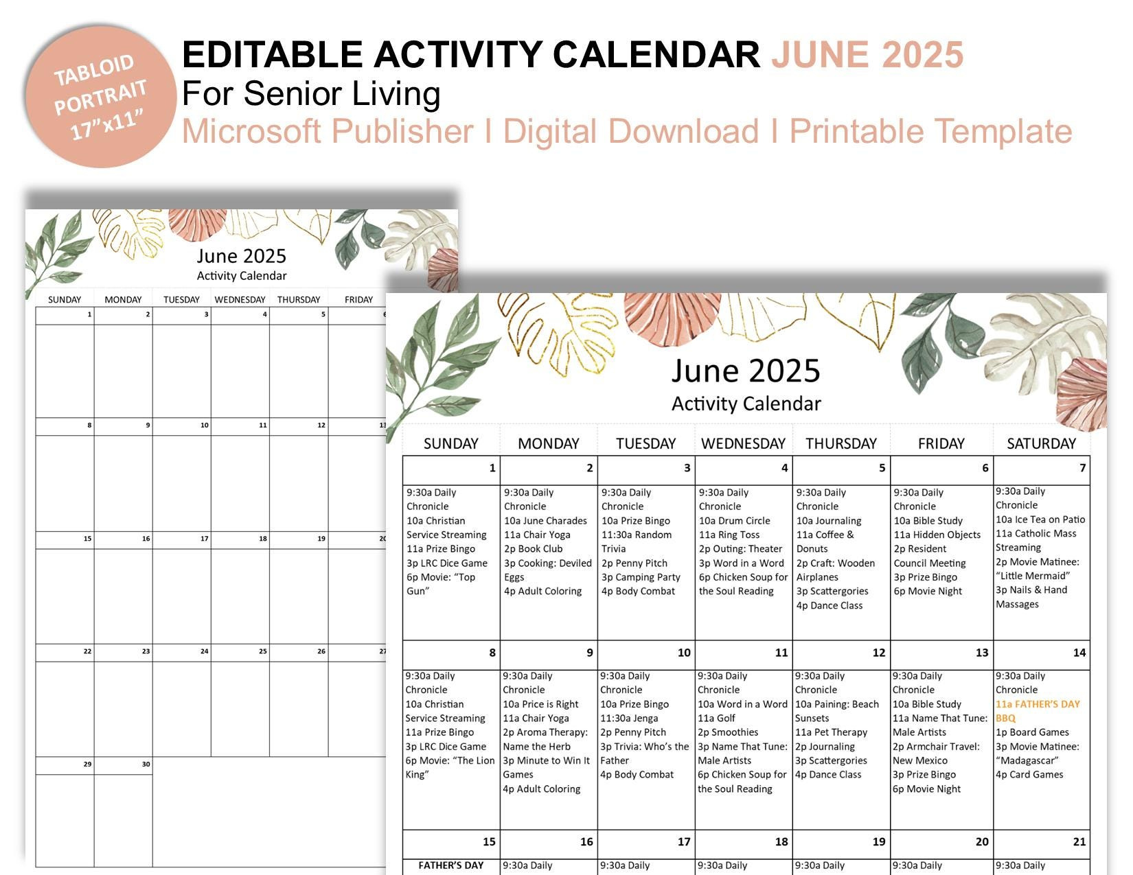 June 2025 Editable Monthly Activities Calendar For Senior Living inside June Activity Calendar For Seniors 2025