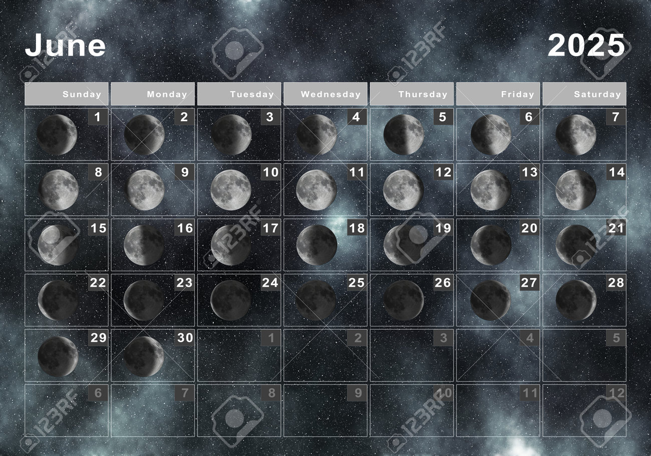 June 2025 Lunar Calendar, Moon Cycles, Moon Phases Stock Photo regarding Moon Phases Calendar June 2025