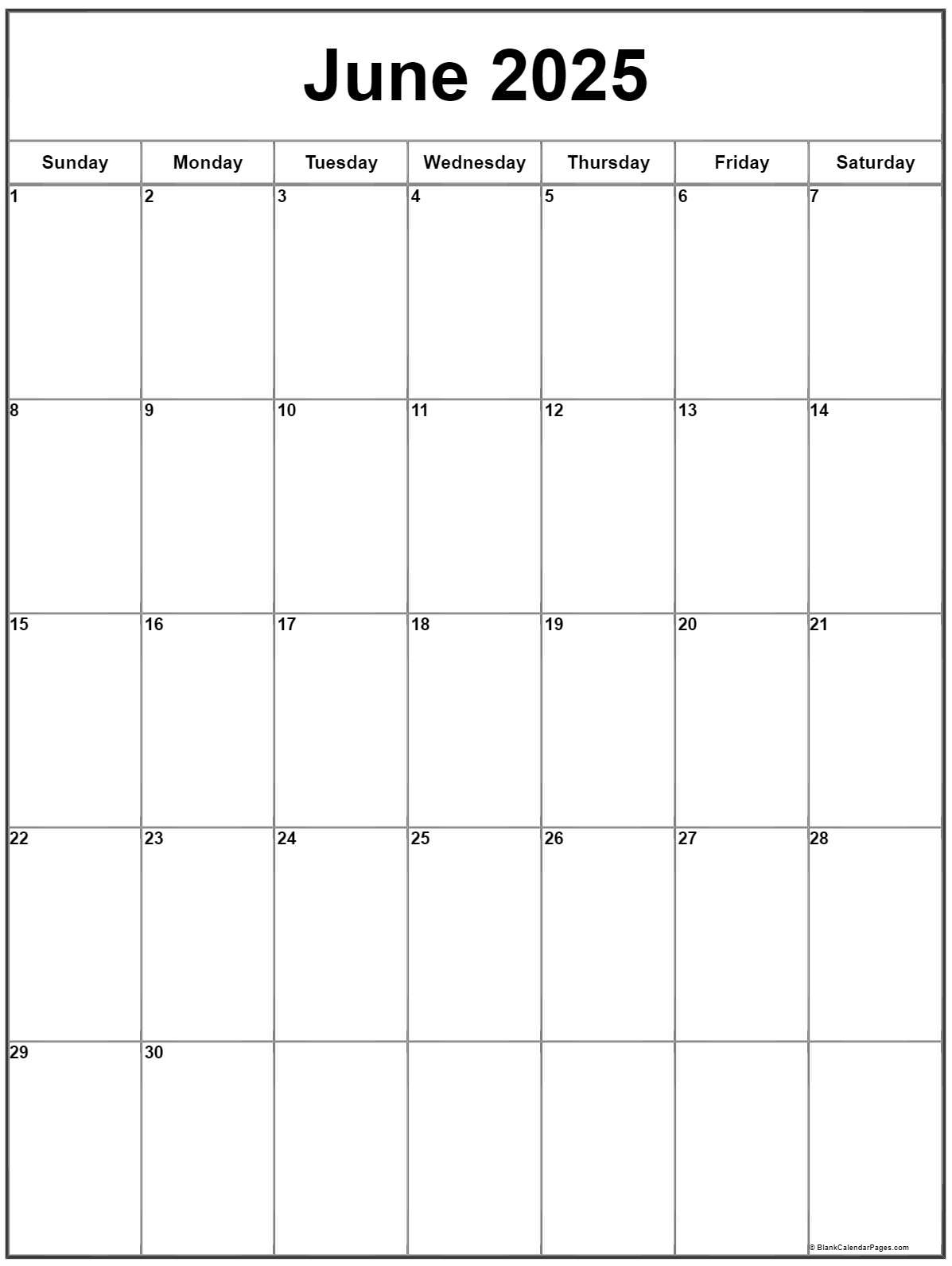 June 2025 Vertical Calendar | Portrait for June 2025 Calendar Vertical