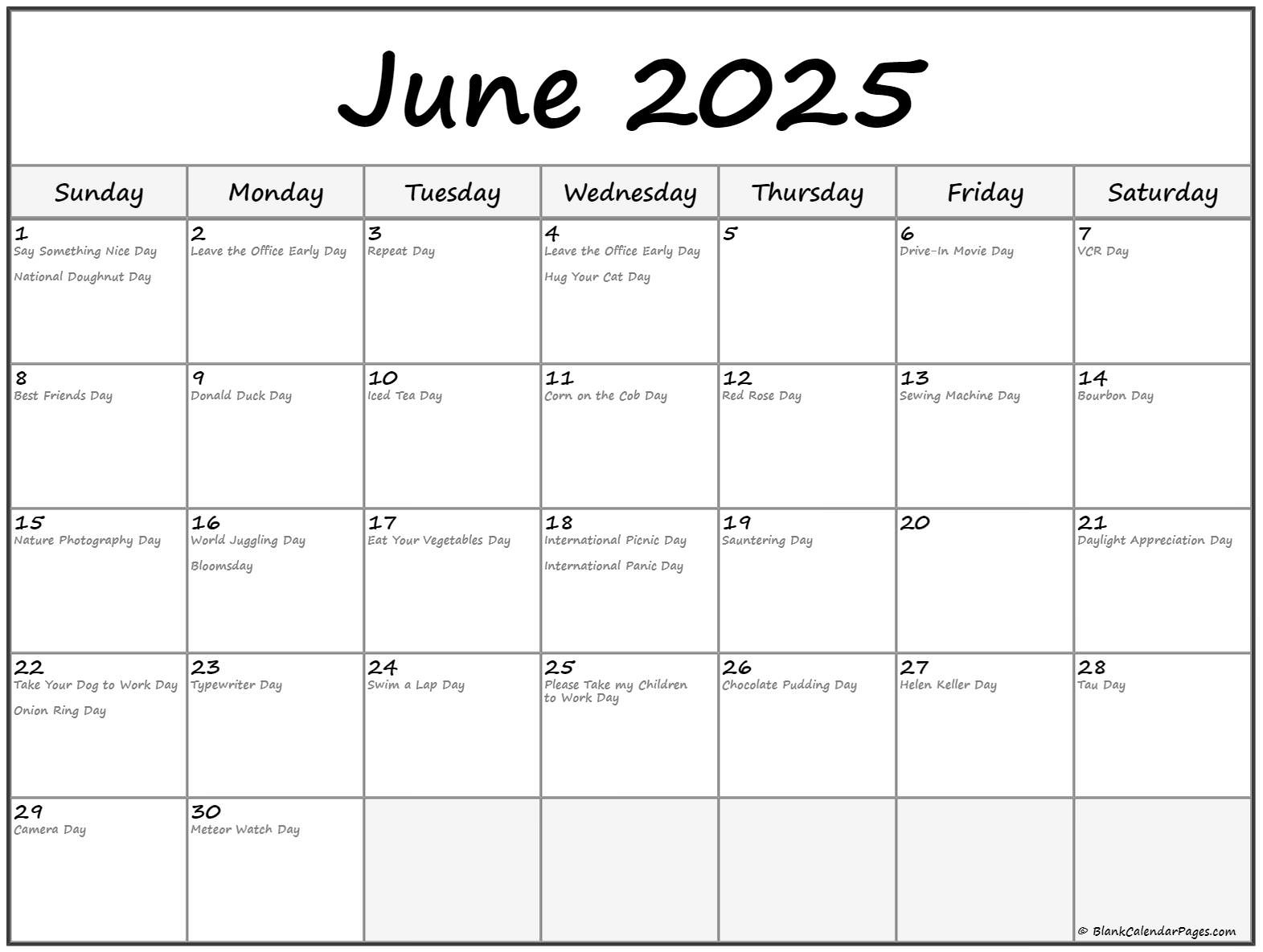 June 2025 With Holidays Calendar in National Day Calendar June 2025