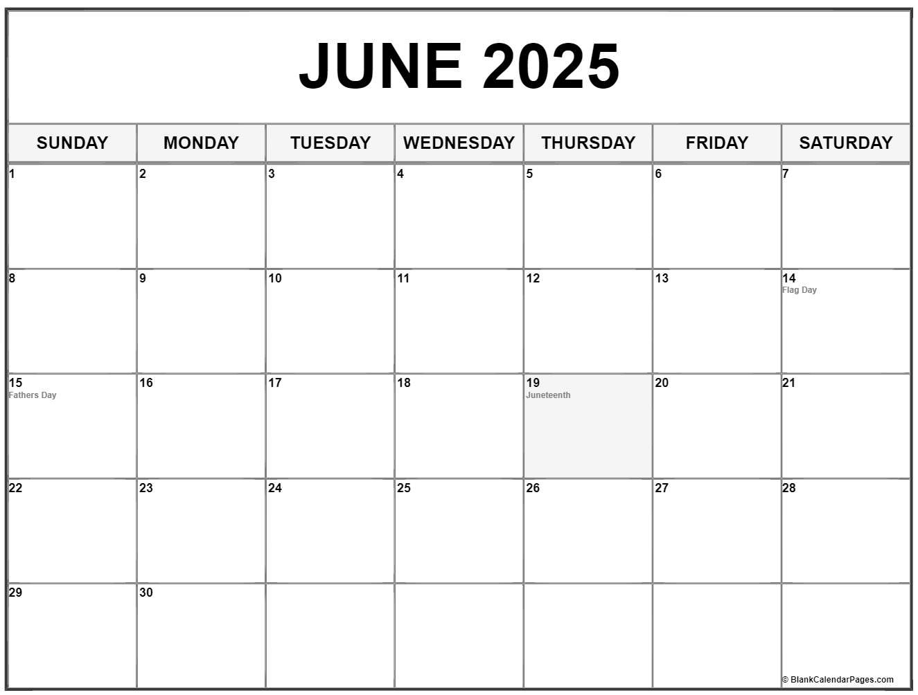 June 2025 With Holidays Calendar inside Calendar June 2025 with Holidays