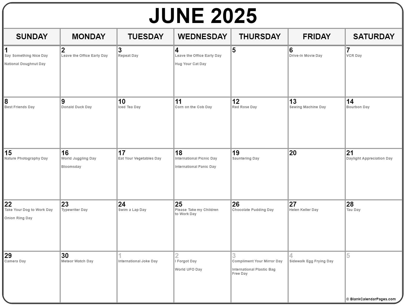 June 2025 With Holidays Calendar intended for National Days in June 2025 Calendar