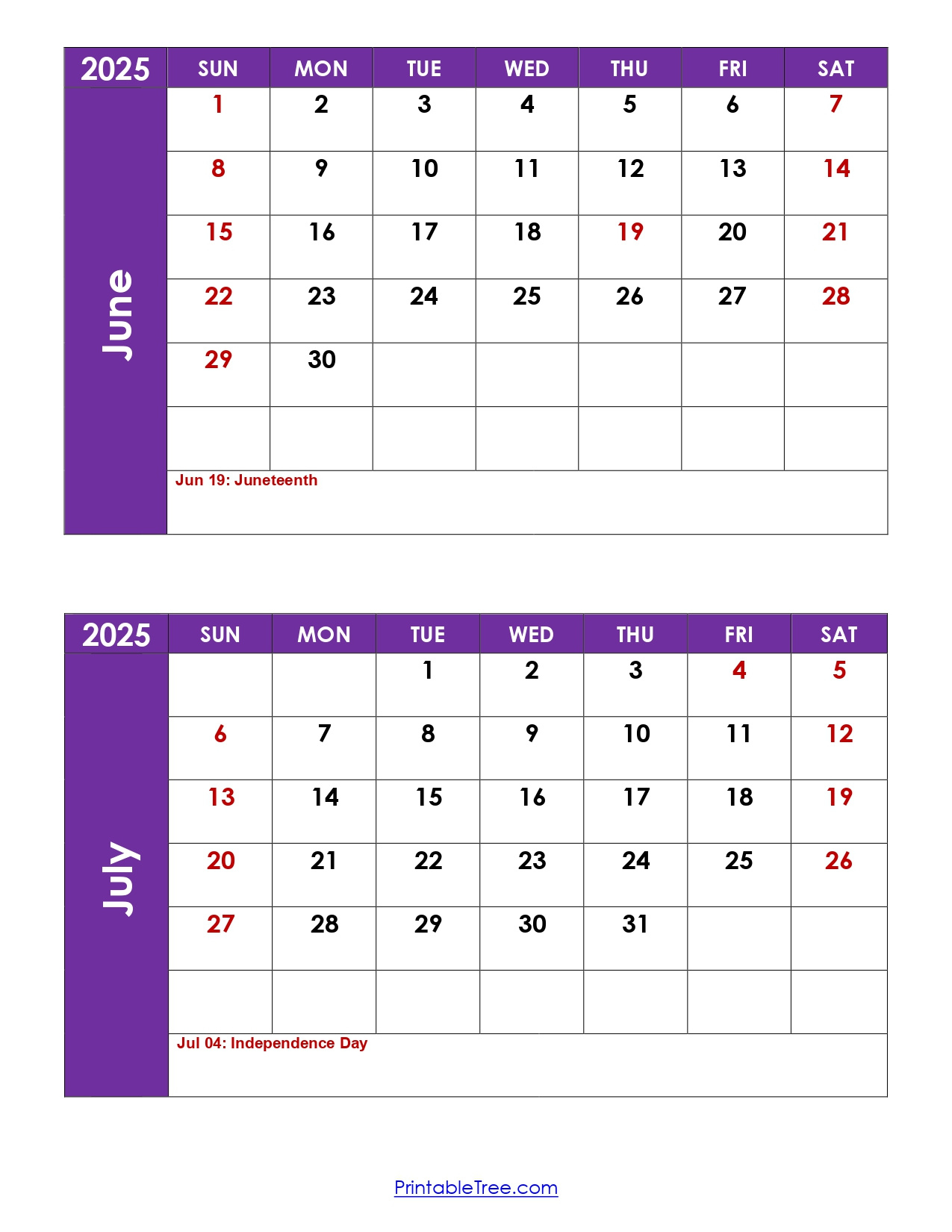 June And July 2025 Calendar Printable Pdf | Two Months Calendar for Calendar For The Month Of June And July 2025