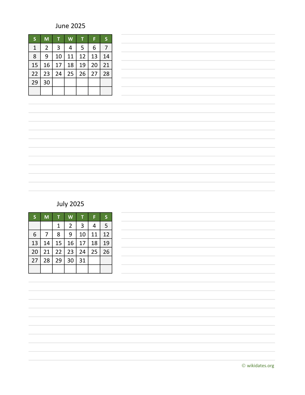 June And July 2025 Calendar | Wikidates intended for Show Me A Calendar Of June 2025