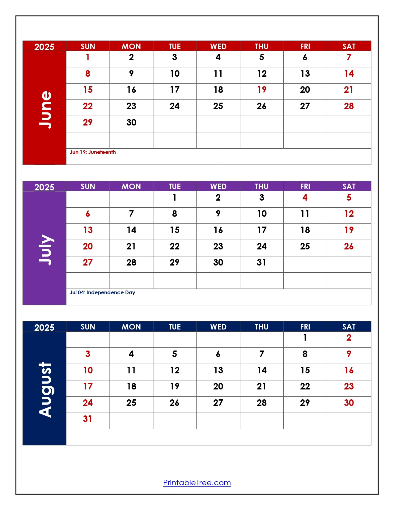 June To August 2025 Calendar Printable Pdf | Three Months Calendar inside June Through August 2025 Calendar