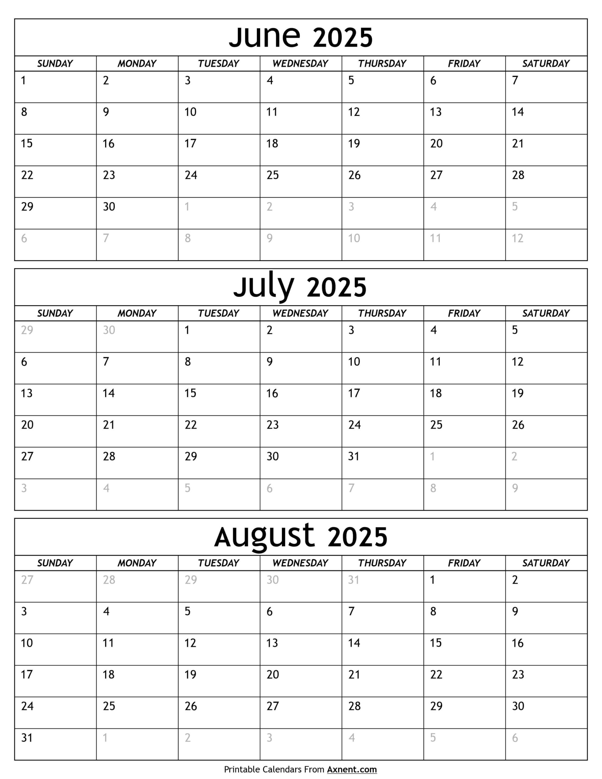 June To August Calendar 2025 Templates - Three Months intended for June Through August 2025 Calendar