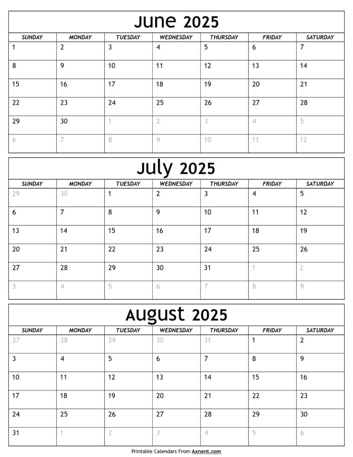 June Through August Calendar 2025