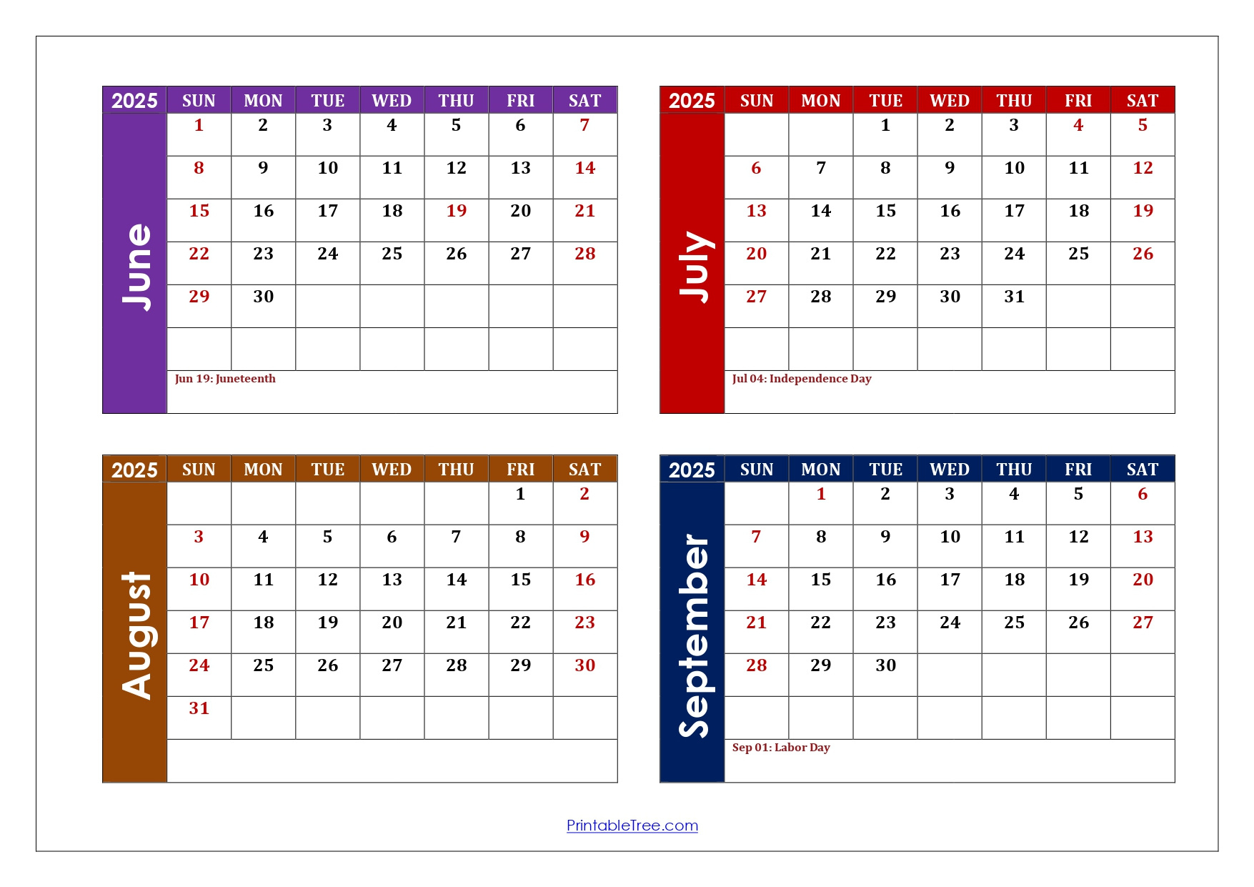 June To September 2025 Calendar Printable Pdf | Four Months Calendar with regard to June July August September 2025 Calendar