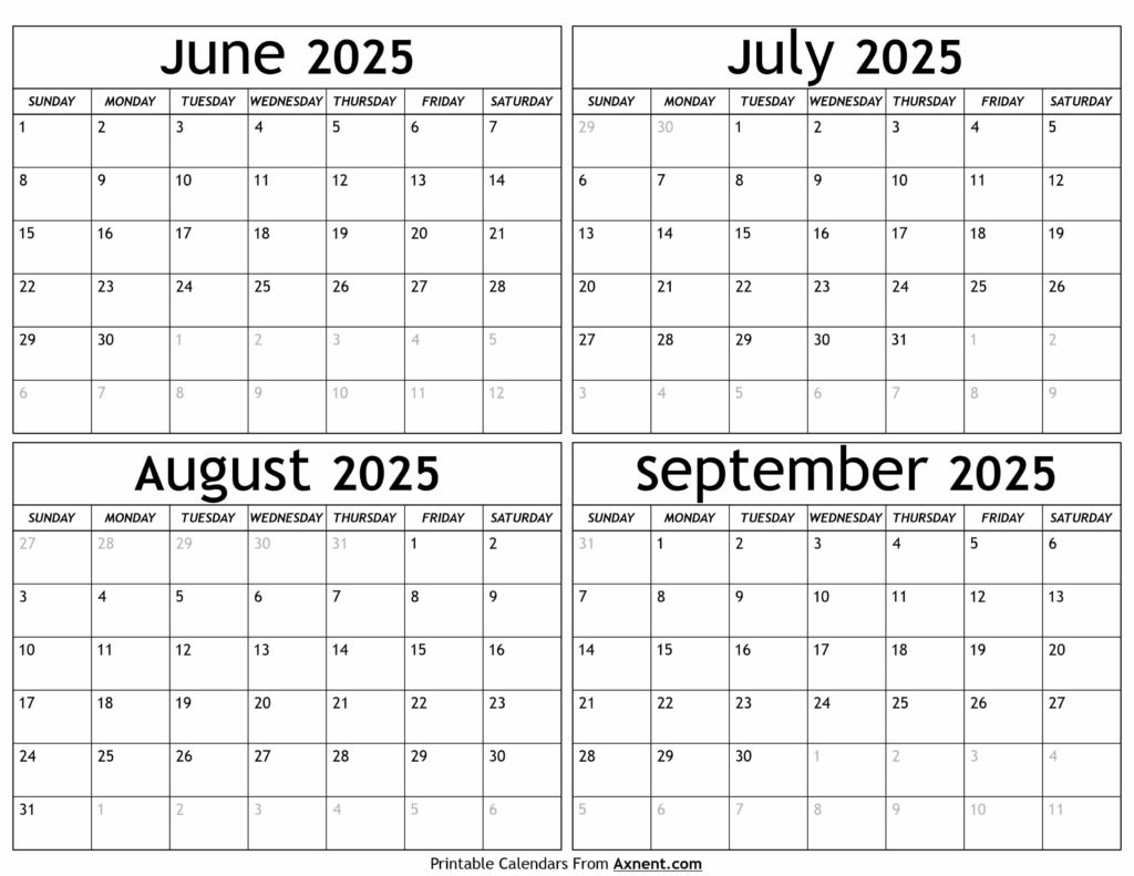 June To September 2025 Calendar Templates - Four Months pertaining to June - September 2025 Calendar