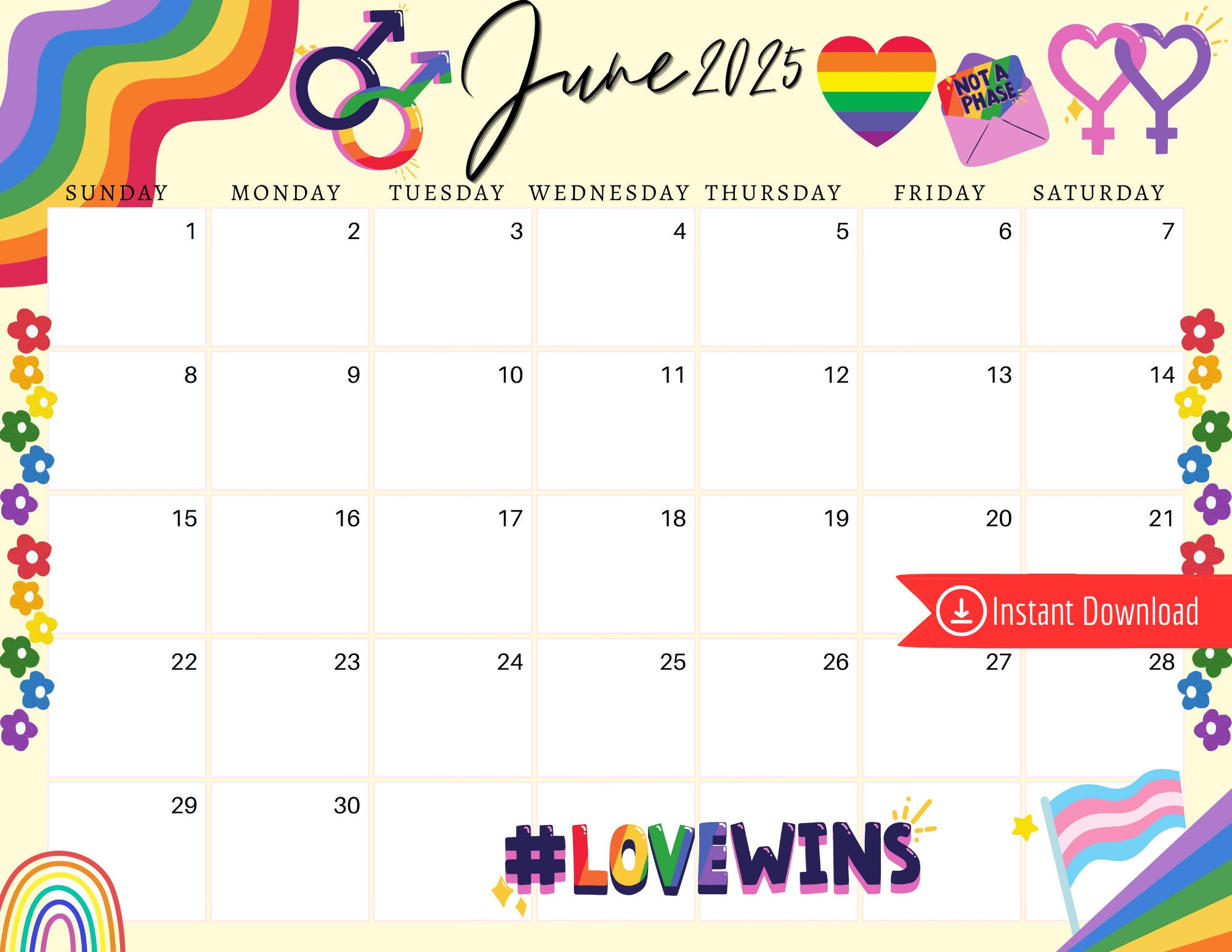 Juni 2025 Digitaler Kalender - Queer Pride Planer Bearbeitbarer pertaining to June Pride Month Calendar 2025