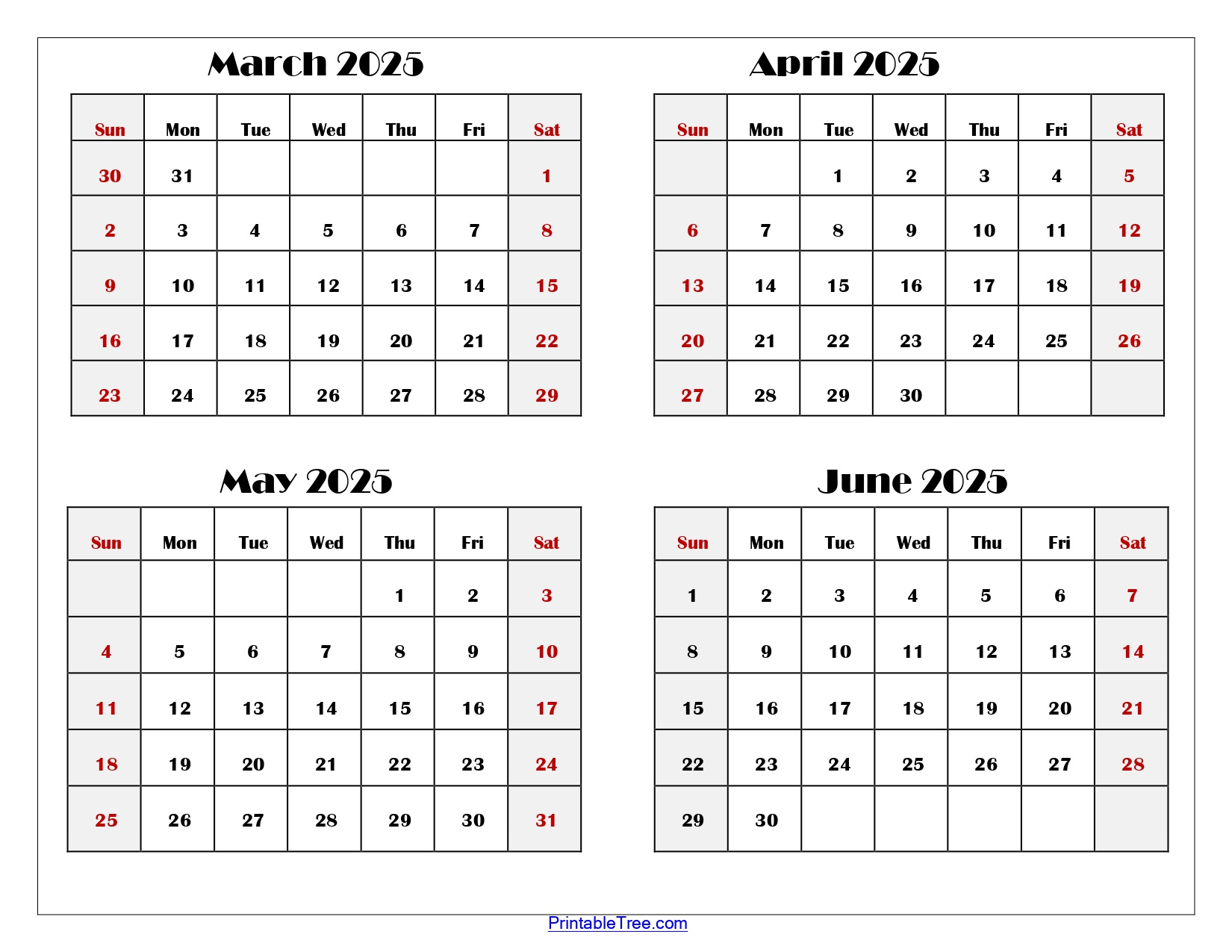 March To June 2025 Calendar Printable Pdf | Four Months Calendar regarding March April May June 2025 Calendar