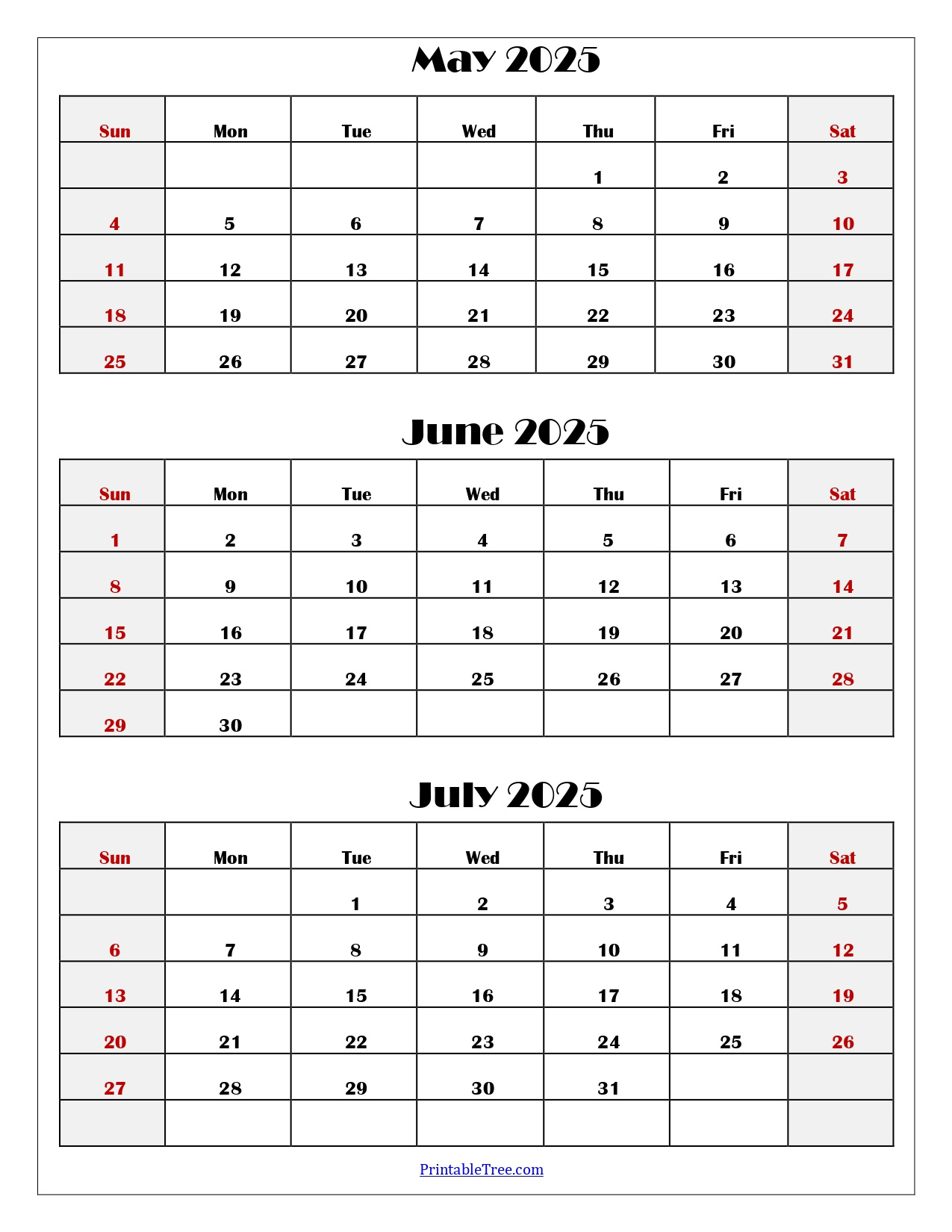 May To July 2025 Calendar Printable Pdf | Three Months Calendar with Calendar May June July 2025