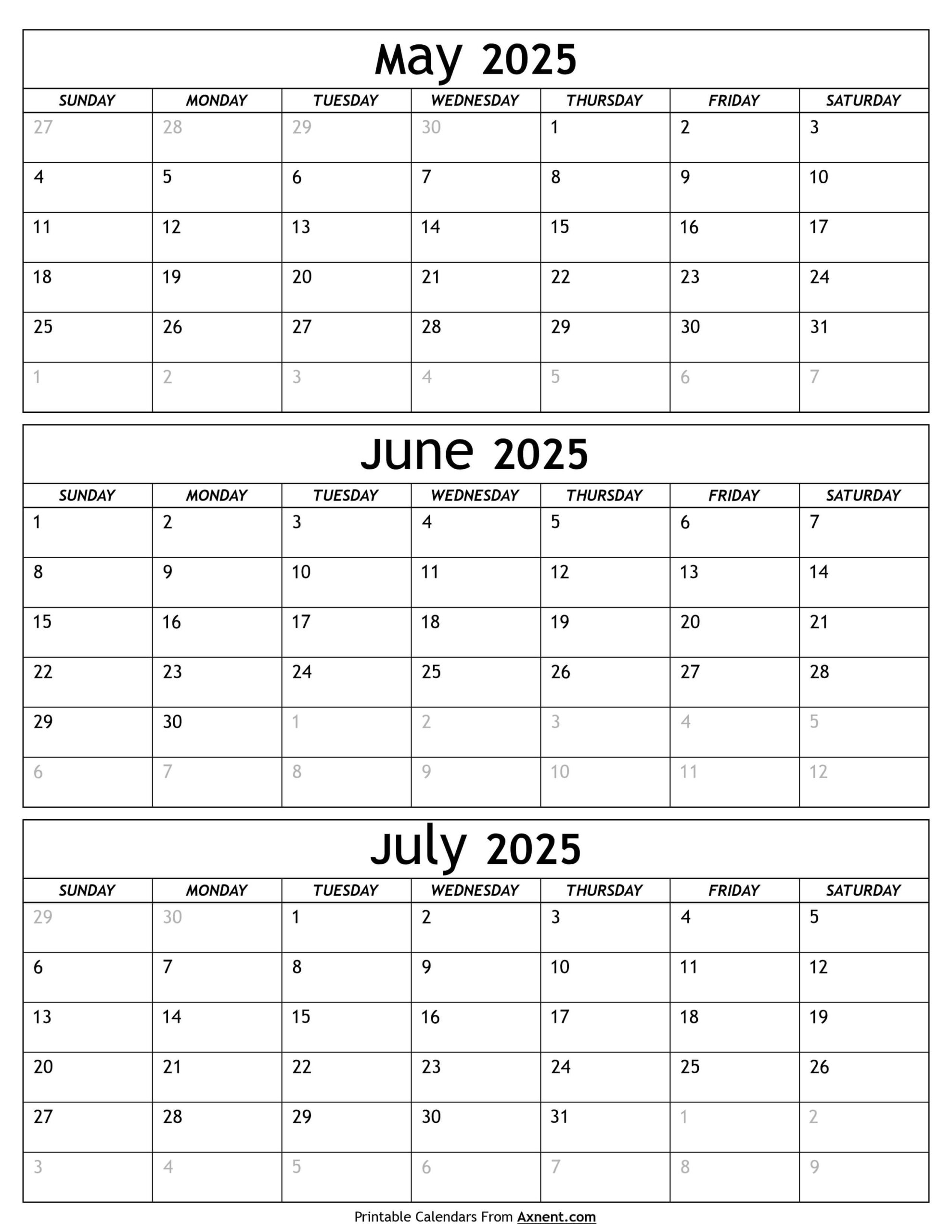 May To July Calendar 2025 Templates - Three Months throughout May June July 2025 Calender