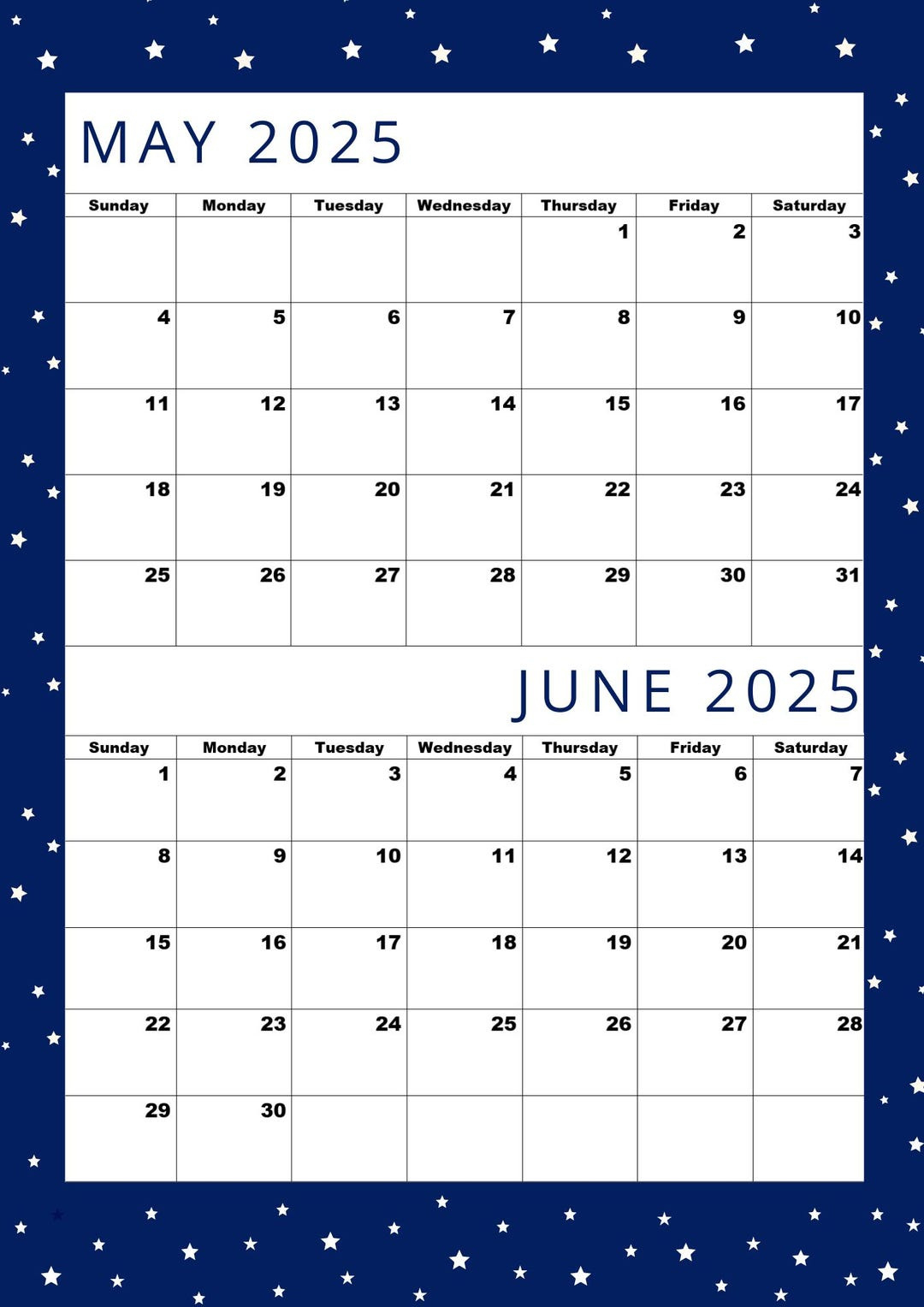 Premium Kalender Für Mai 2025 Und Juni 2025, Pdf Zum Einfachen Drucken! - Etsy.de throughout Calendar May - June 2025