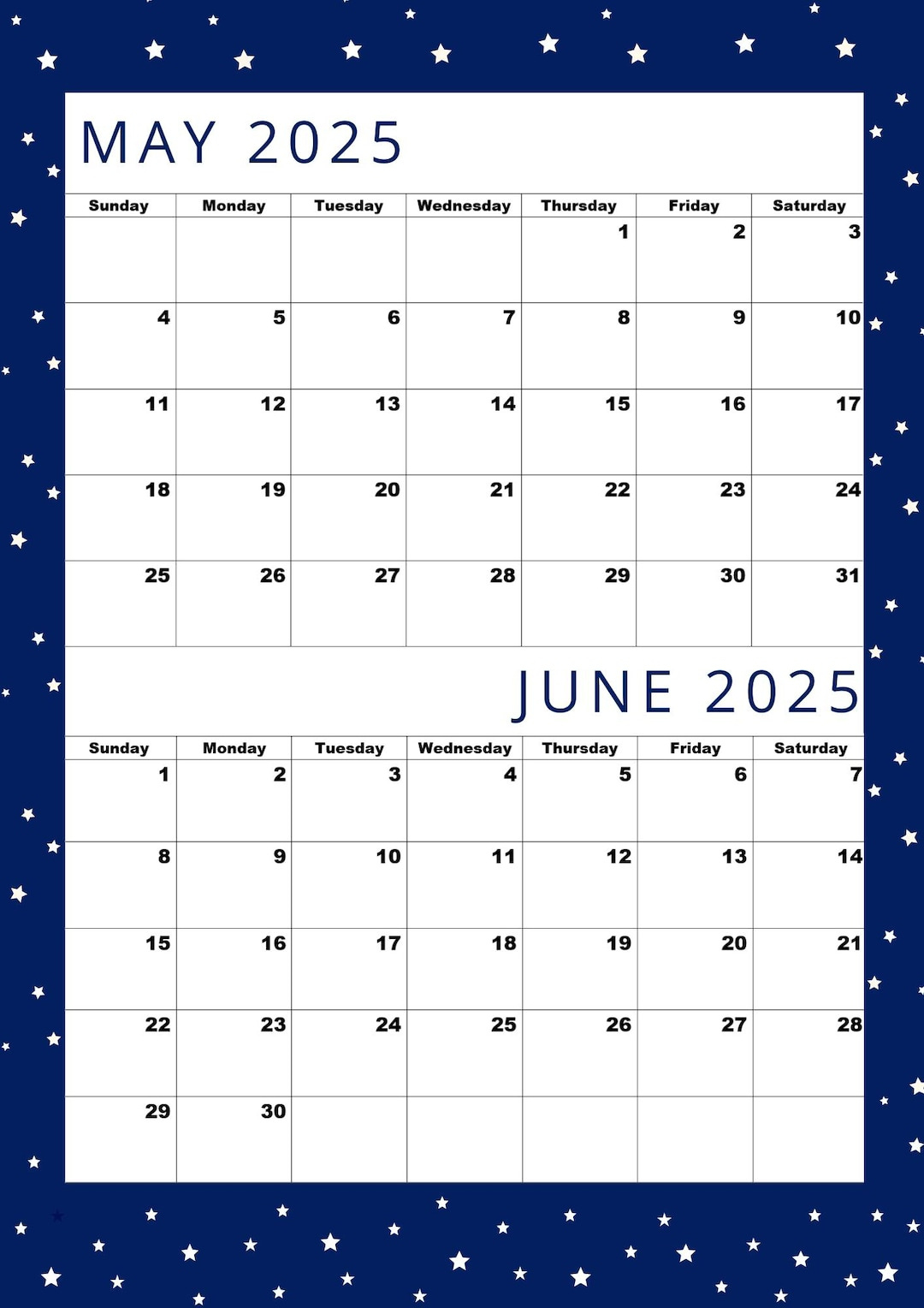 Premium Kalender Für Mai 2025 Und Juni 2025, Pdf Zum Einfachen Drucken! - Etsy.de within Calendar Of May and June 2025